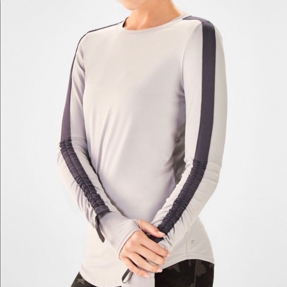NWT Fabletics Cashel Adjustable Long Sleeve White and Purple Shirt Jacket Size M